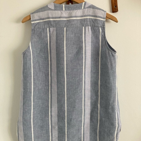 Ellen Tracy 100% linen sleeveless tunic half bitton blue and white stripes, M - Picture 4 of 9